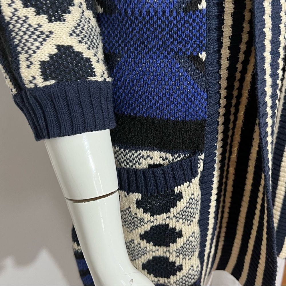 Lucky Brand Blue/Black Open‎ Front Boho Cardigan - M - Picture 6 of 14